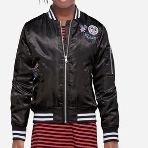 NEW Girls Justice Peace and Love Black Bomber Jacket Size XL 16/18